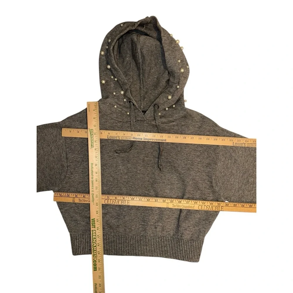 Zara Women's Sz S Cropped Hoodie Pearls Soft Girl Quiet Luxury Parisian - Picture 5 of 9